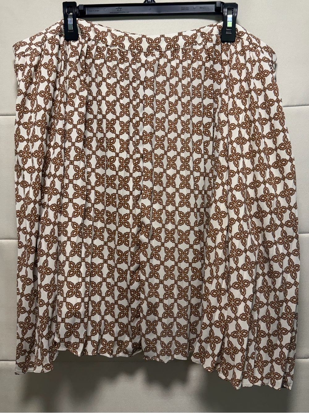 J.Crew Geometric Print Pleated Skirt Plus Size 22 Lined Brown Ivory